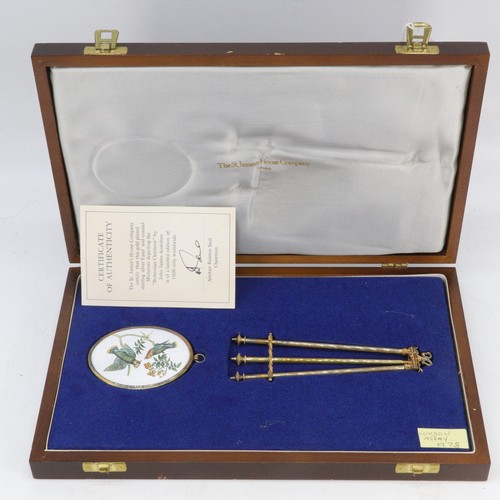 71A - Boxed St James's House Company certificated gold plated sterling silver easel and enamel miniature d... 