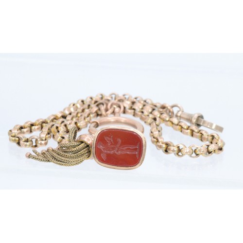 177 - A 9ct gold watch chain with agate seal attached (overall weight. 23g)