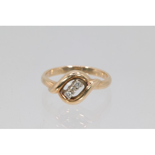 182 - 14ct gold ring set with a row of three small diamonds (approx. weight 2.3g)