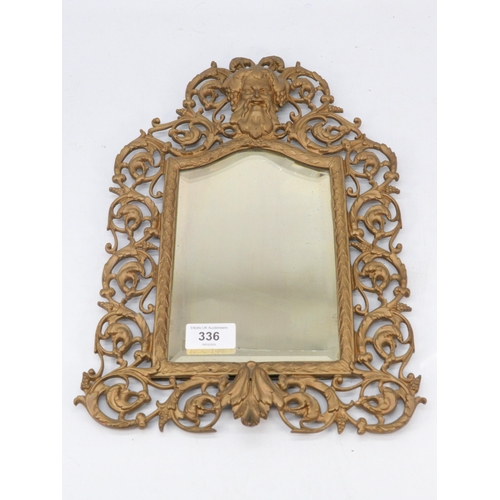 336 - Gothic gilt bevel edge mirror with Bacchus head crest