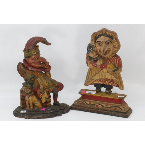 343 - Vintage Painted cast Metal Punch and Judy door stops (2)