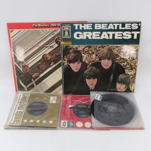 343A - Two Beatles LP records together with a quantity of 45s singles Beach Boys, Stevie Wonder etc