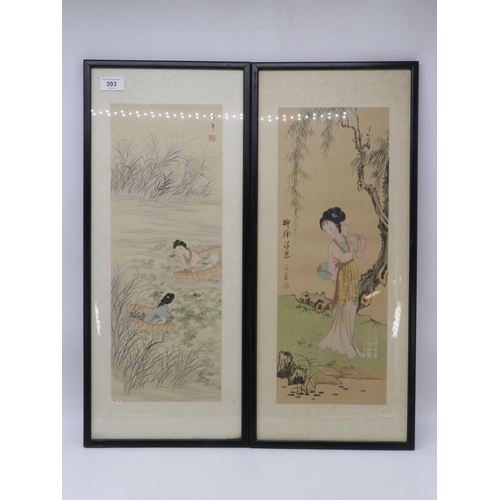 393 - Three oriental silk pictures