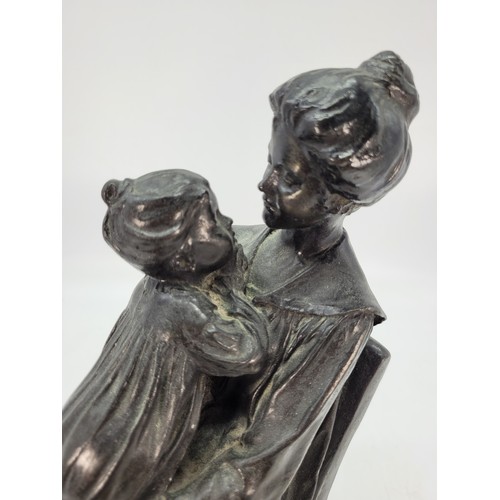 229 - WJ McLean signed Bronze of a lady seated with a child. approx. 30cm high x 26cm wide at base x 17cm ... 