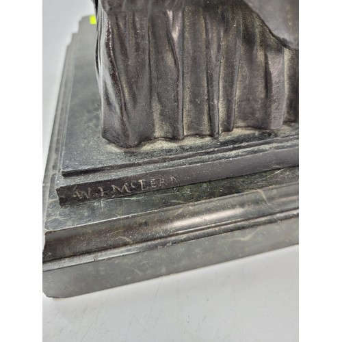 229 - WJ McLean signed Bronze of a lady seated with a child. approx. 30cm high x 26cm wide at base x 17cm ... 