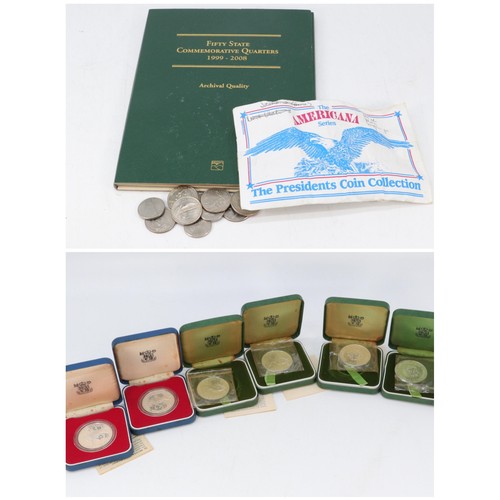 43 - Two Pobjoy 9ct gold unofficial silver jubilee 1977 coins, together with four boxed 1972 silver crown... 