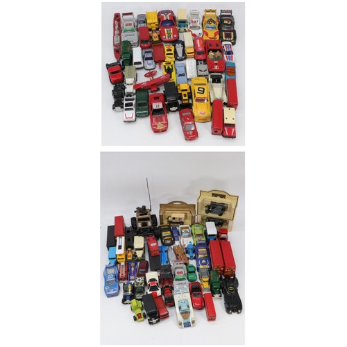 156 - A large carton of assorted vintage to later diecast vehicles.