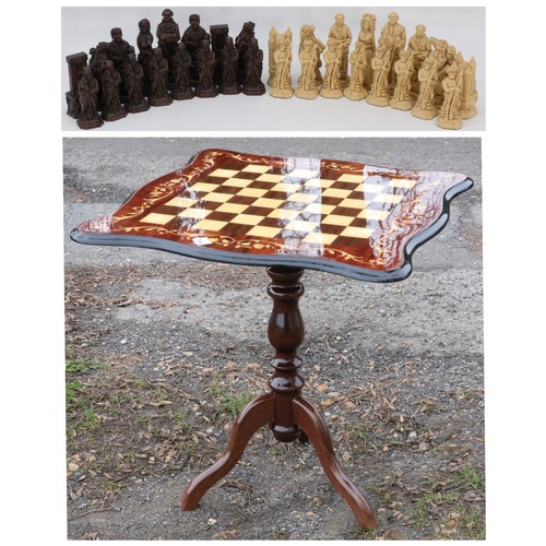 157B - French Revolution chess set by Mary Carlton studios with an Italian? chess table with removable legs... 