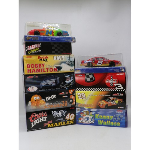 254C - 10 Boxed 1/24 scale diecast Nascar vehicles to include Kevin Harvick, R Newman B Hamilto, K Wallace,... 