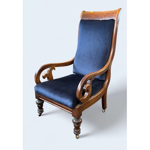 108 - Antique mahogany chair with blue upholstery