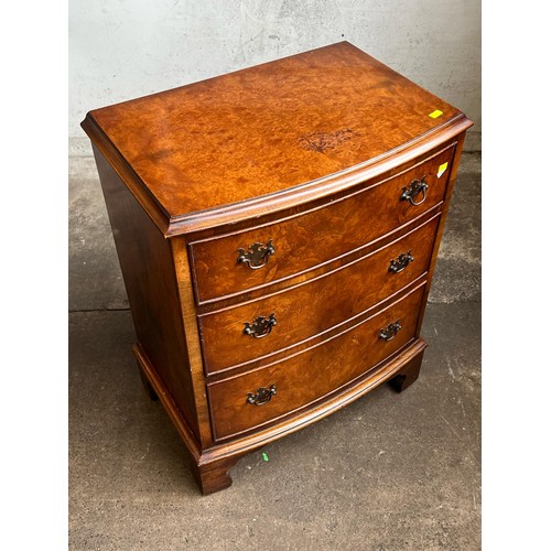 181 - Reproduction walnut three drawer chest (measures approx W56cm x D38cm x H71cm)