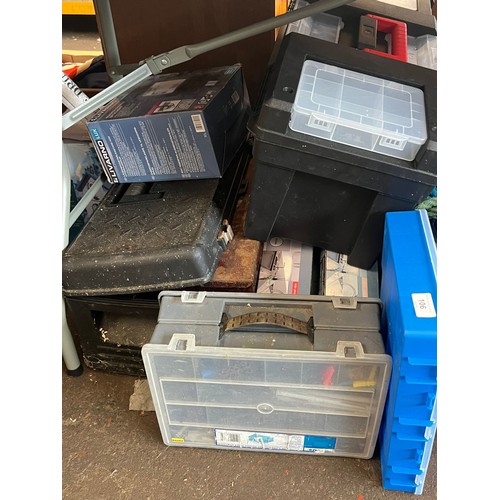 106 - Selection of hardware storage together with some G-clamps and a tool box etc