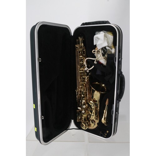 112 - Hard cased Earlham Saxaphone