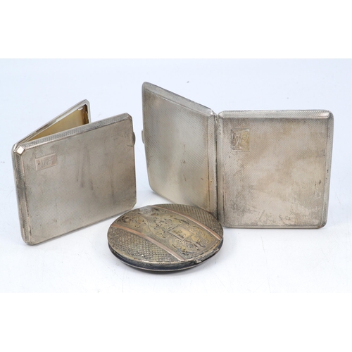 31 - Two silver cigarette cases together with another similar at 800 grade