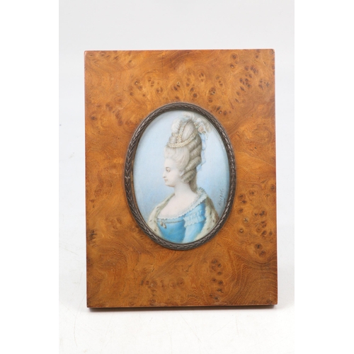 51 - Antique walnut framed miniature portrait on Ivory, signed Heigel, surface area measures 9cm x 7cm. (... 