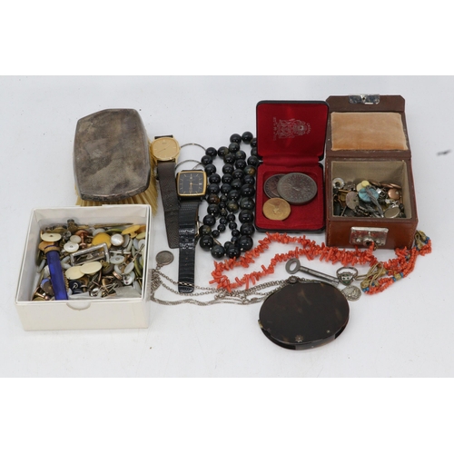 72 - Quantity of costume jewellery to include studs, silver backed hairbrush, miniature micro mosaic lape... 