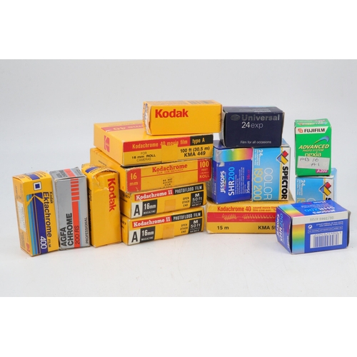 77 - Selection of 35mm unused rolls of film together with kodachrome II 16mm magazine film, and 1:20 roll... 