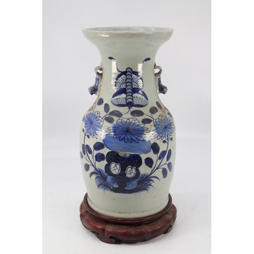 87 - Chinese vase with handles approx. 32cm together with a stand