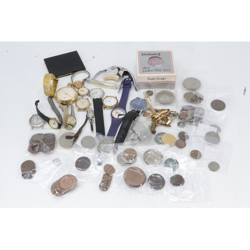 109 - Assortment of wrist watches, antique and later coins mainly GB etc