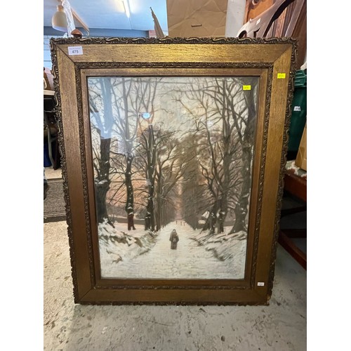 511 - Large framed picture of a Winters scene signed indistinct, approx. 67cm x 82cm