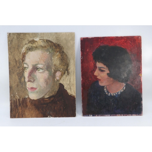 514 - Two paintings unsigned by John Rosser, portrait images of a man and a woman, measure approx. 35cm x ... 