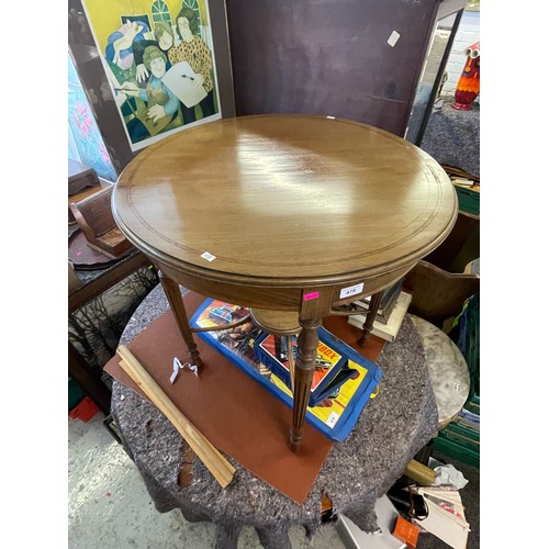 515 - A circular mahogany and satinwood banded occasional table (approx. 68cm diameter and 73cm tall)