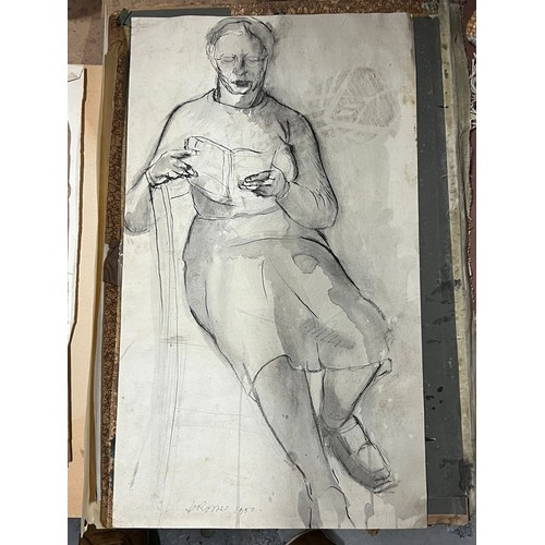 155 - John Rosser selection of hand gouache pictures nude studies, architecture drawings, damaged gouache ... 