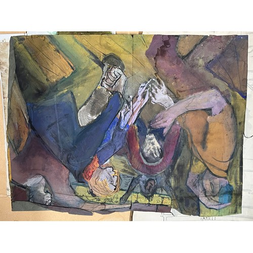 155 - John Rosser selection of hand gouache pictures nude studies, architecture drawings, damaged gouache ... 