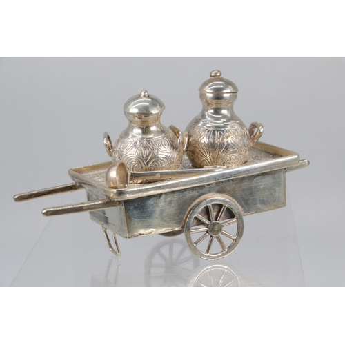 10 - Egyptian silver hallmarked Ful miniature breakfast cart with removable pots and ladle (approx. weigh... 