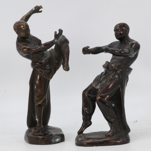 164 - Two hollow cast bronze Shaolin monk figures both weighted (tallest overall measure approx. 23cm)