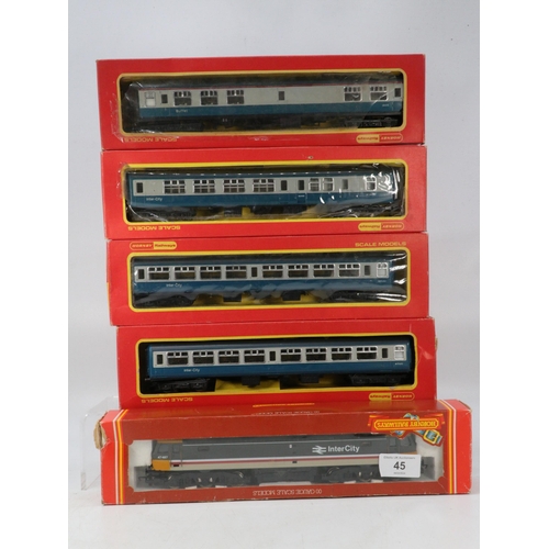 45 - Hornby R802 diesel intercity class 47 together with two r724 coaches, r726 brake coach, r844 buffet ... 