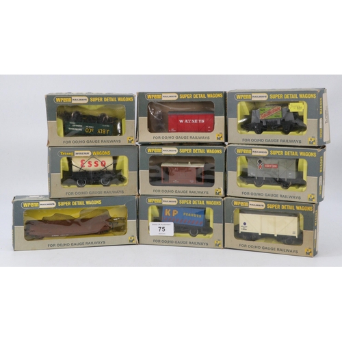 75 - 9x Wrenn wagons to include Robertsons van, mineral wagon, parcels van, coal wagon etc