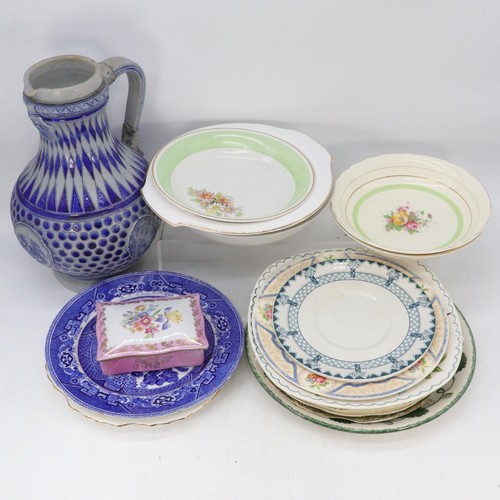 145H - Large selection of assorted ceramics, three glass decanters, 2x resin elephants, Royal Vale tea ware... 