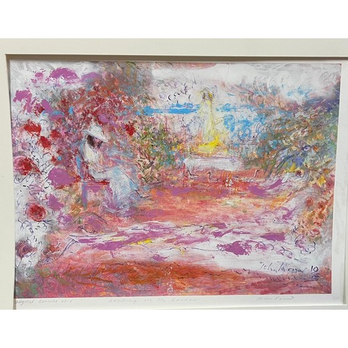 157 - John Rosser gouache pencil signed date 2019, entitled reading in the garden (measures approx. 70cm x... 