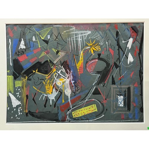 597 - John Rosser unsigned gouache painting abstract jazz style, measures approx. 72cm x 52cm