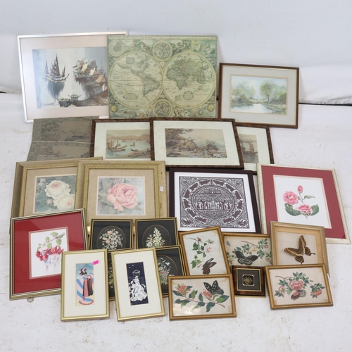 6 - Assortment of framed prints to including floral, also smaller Oriental pictures