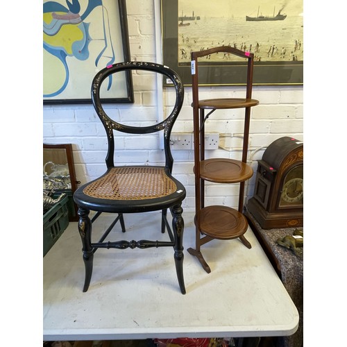 8 - Victorian ebonised cane seated chair (a/f) with mother of pearl inlay together with a mahogany and l... 