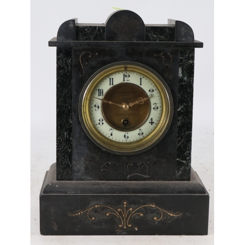 34 - Antique slate cased mantle clock approx. 29cms tall