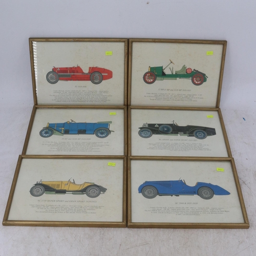 51 - Assorted car prints (6) to include Alpha, Zagato (noted foxing)