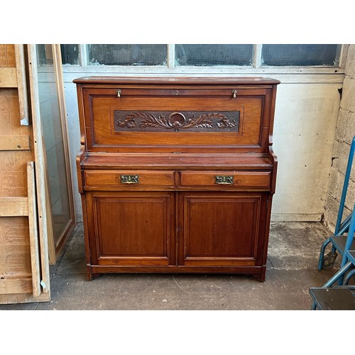 61 - Piano shaped sideboard with pull down writing bureau. approx. W 114cm x D41cm x H 123cm