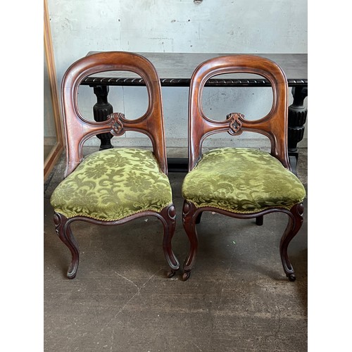 90 - Oak refectory style table with pie crust edge together with four victorian dining chairs. Table is a... 