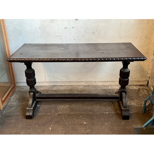 90 - Oak refectory style table with pie crust edge together with four victorian dining chairs. Table is a... 