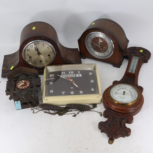 105 - Wall barometer together with Smiths mantle clock, cuckoo clock and more