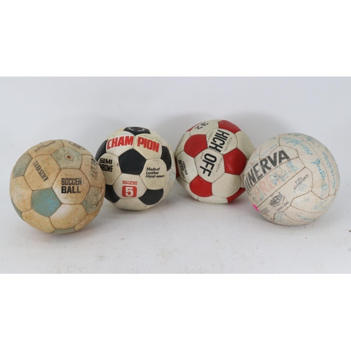 112 - Four signed footballs with teams and scores written on them. Acquired by the referee. The teams are;... 