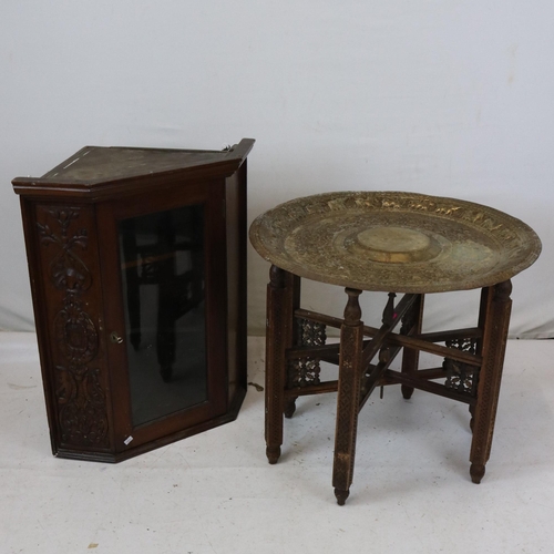 114 - A brass topped tiffin table together with a continental corner cabinet measuring approx. 39 x 39 x 3... 