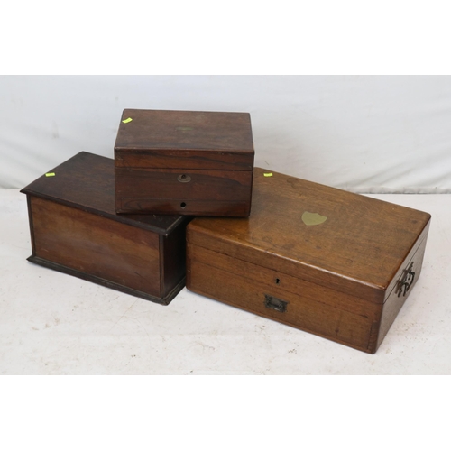 133 - Oak casnteen (empty) together wiyh another oak box and an antique work box etc