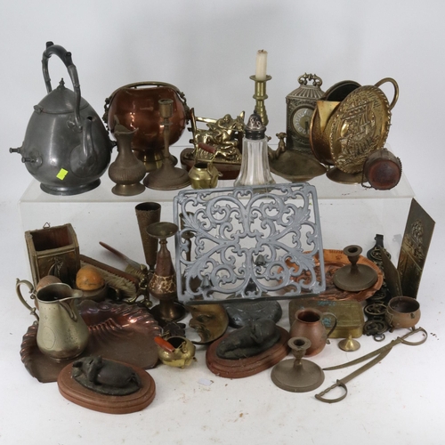 155 - Large qty of assorted Brass and copper items including a bed pan, brass wall plates etrc