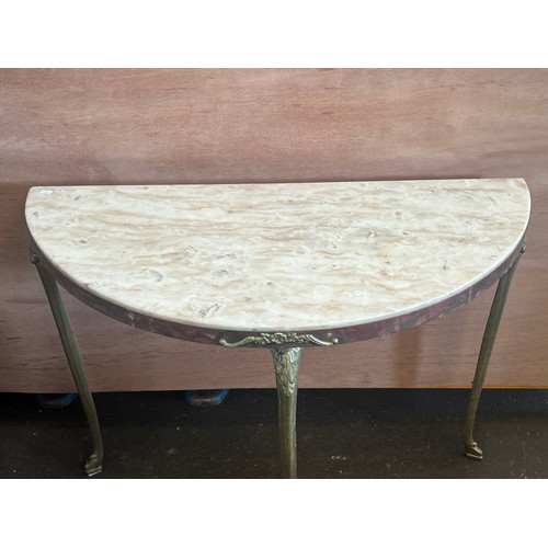 167 - Marble top table with brass surround and legs