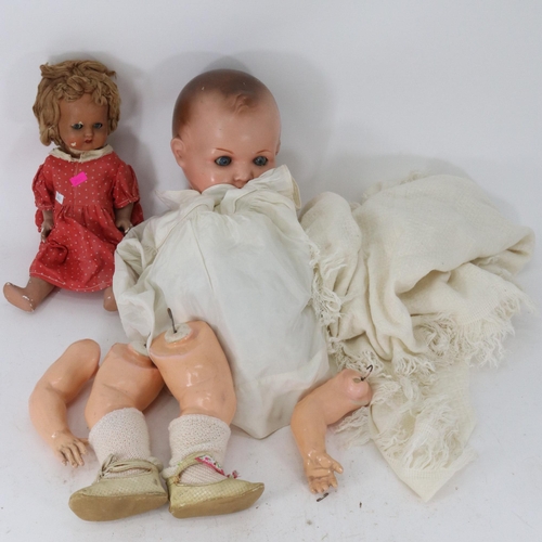 170 - Antique composite doll together with another similar smaller