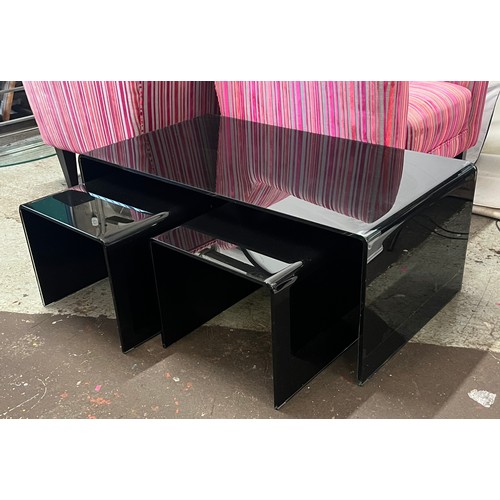 188 - Nest of 3 black glass tables